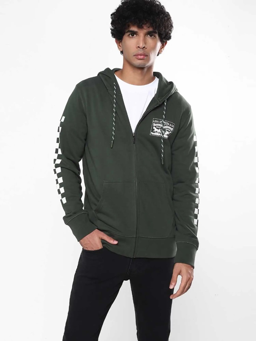 Levi’s Green Checkered Sleeves Zip Up Hoodie - Men’s Size M